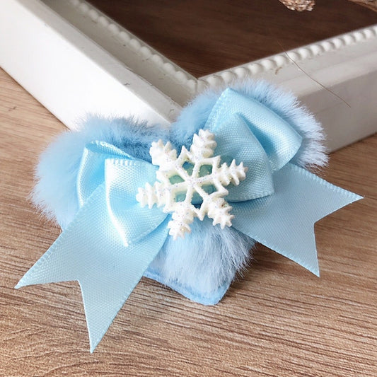 Vibes Haarspange Blau-Weiß Verziertes Herzförmiges Plüschtier Schneeschleife Frozen Design
