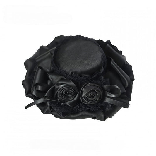with and Mini Lace Details Satin Gothic Roses Black/White/Champagne Hat