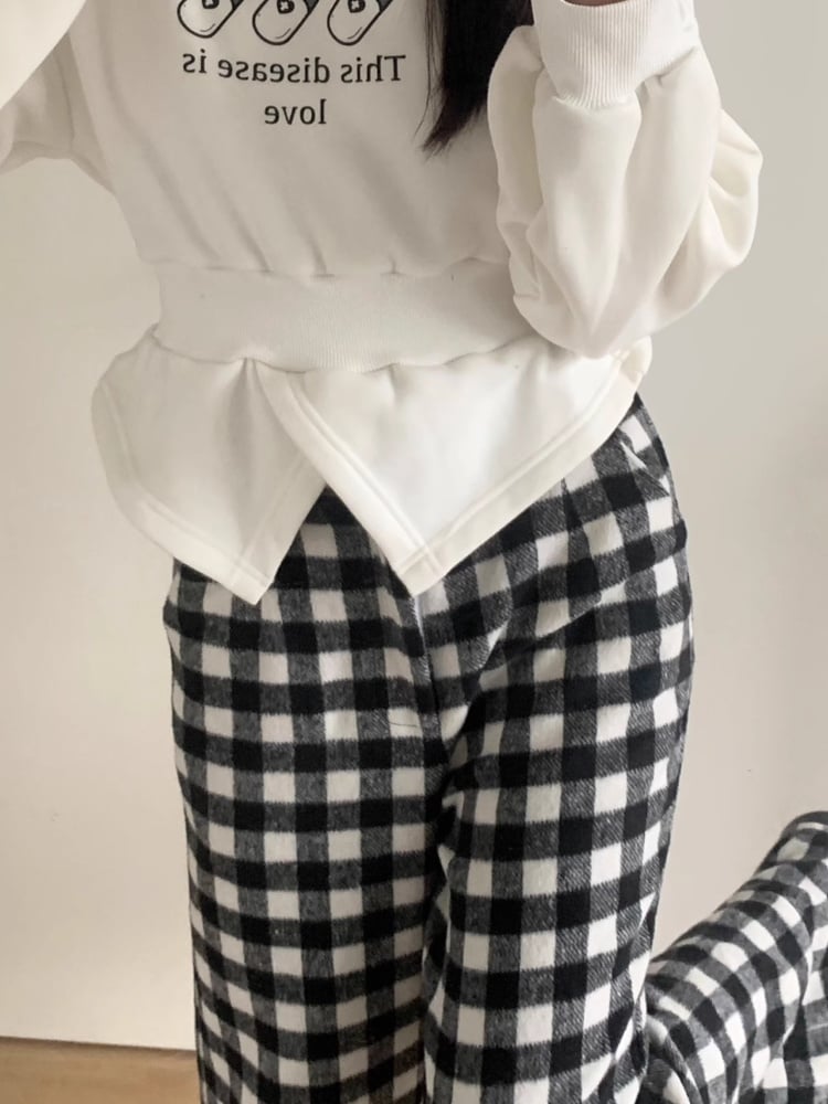 Black&White Plaid Pattern Pants