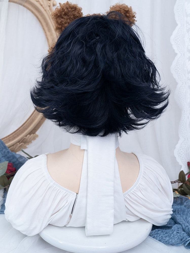 Dark Blue Short Wavy  Boy Style Wig