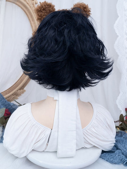 Dark Blue Short Wavy  Boy Style Wig