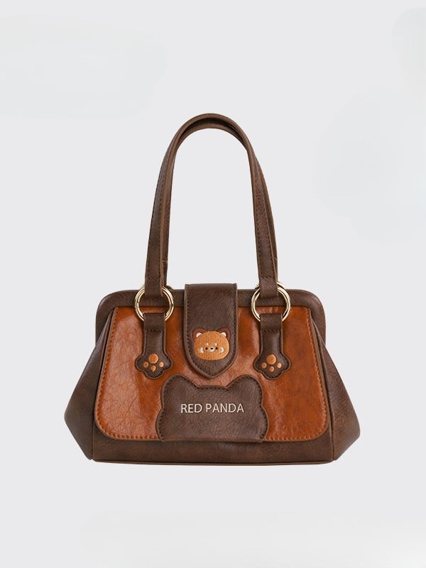 Brown PU Panda Bag Design Shoulder/Crossbody Red