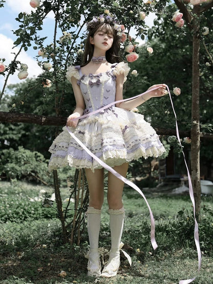 Skirt Accents Purple Dress Waist Jumper Lolita Bow Boned Ballercore