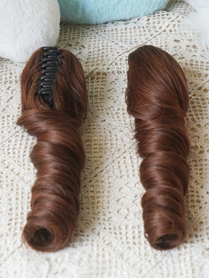 Caramel Bob Cut Straight Wig With Bangs＋Double Long/Short Ponytail Claw Clips