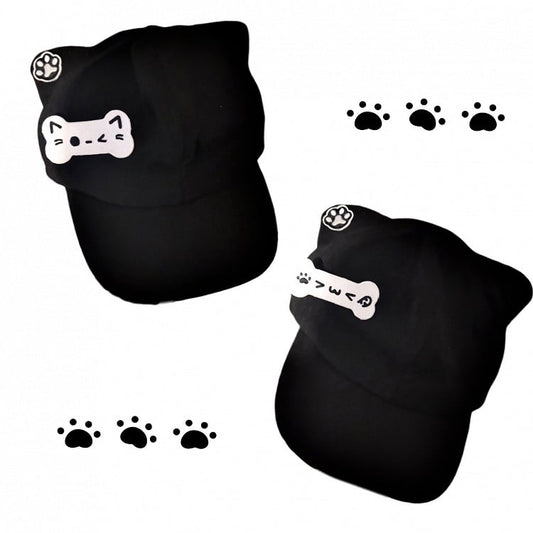 Chapeau à oreilles de chat noir avec broche en os amovible