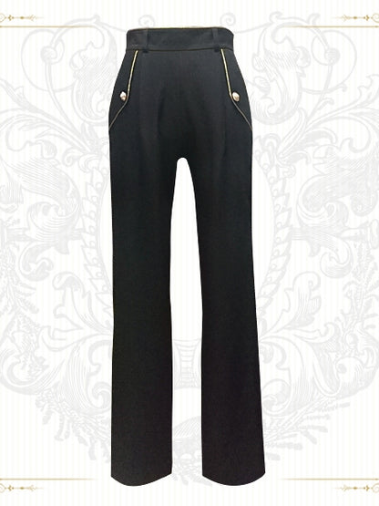 Gold-Trimming Straight-Leg Ouji Lolita Pants Black with