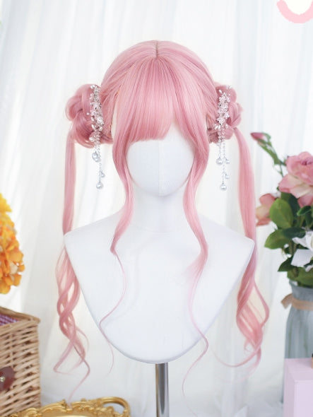 Wigs Bangs Pink Wavy With Long 80-85cm