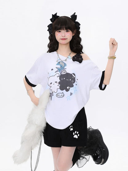 Embroidered Dog Paw Shorts Blue/Pink/Black