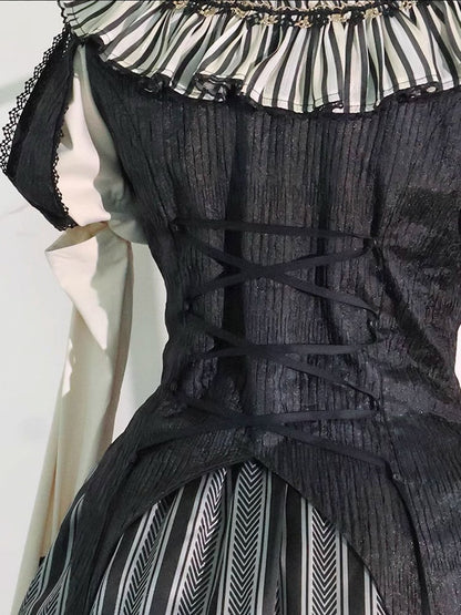 Full Lolita Circus Sleeves Black Set- Vibes Sweet and Puff White