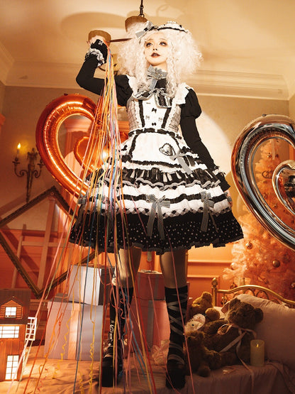 Lolita Tiered Oreo Set JSK Full Accents White Cake Bow Skirt Sweet Black and
