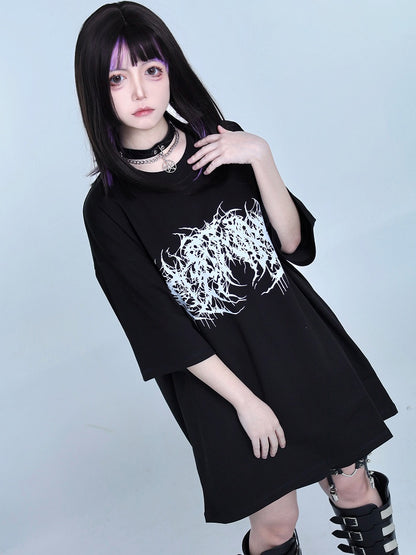 Jirai Top Oversized Round Neck Kei Black