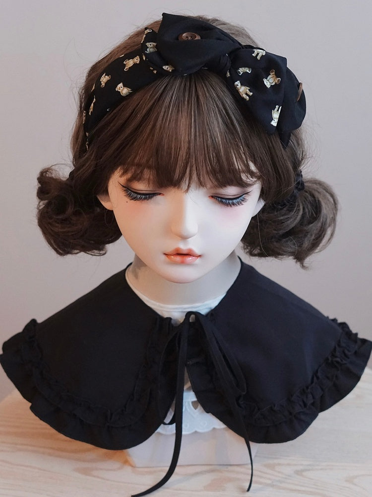 KC Print Button Decorated Black Bow Bear Big
