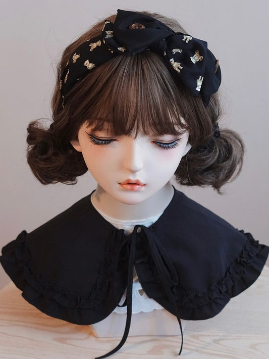 KC Print Button Decorated Black Bow Bear Big