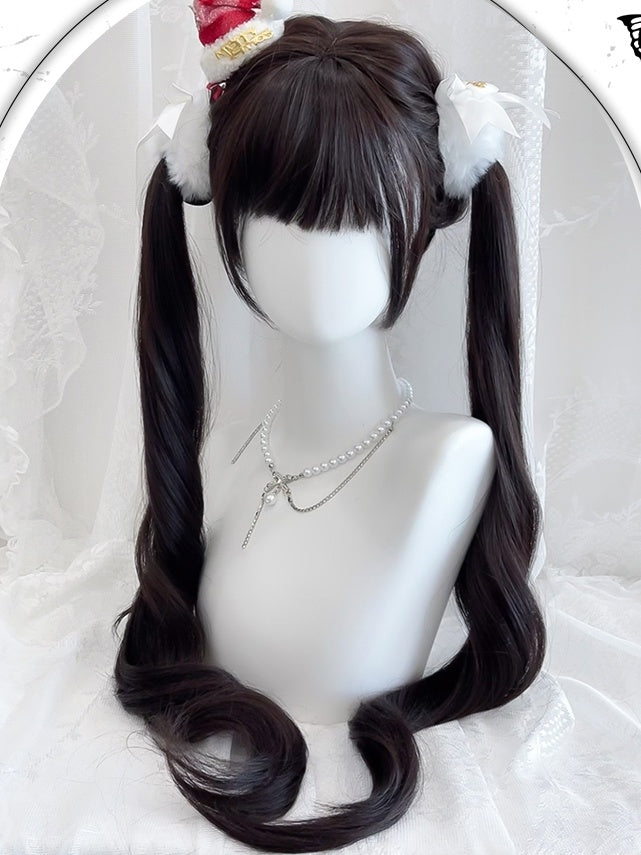 Black Tea Waist Legnth Straight Synthetic Wig With Full Bangs