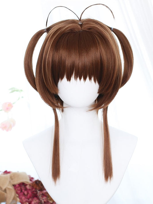 Yellow/Brown Wigs With Ponytails Two 40-45cm Short