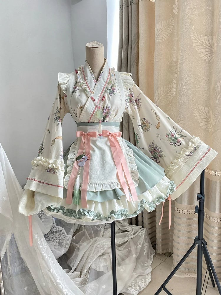 Light Neckline Green Lolita Han Medicine Crossover Herbal + Top Skirt Set