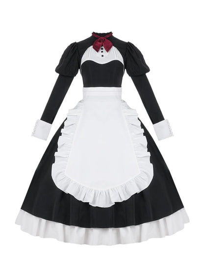 Black and White Juliette Sleeves Maid Apron Waist Lolita One Piece