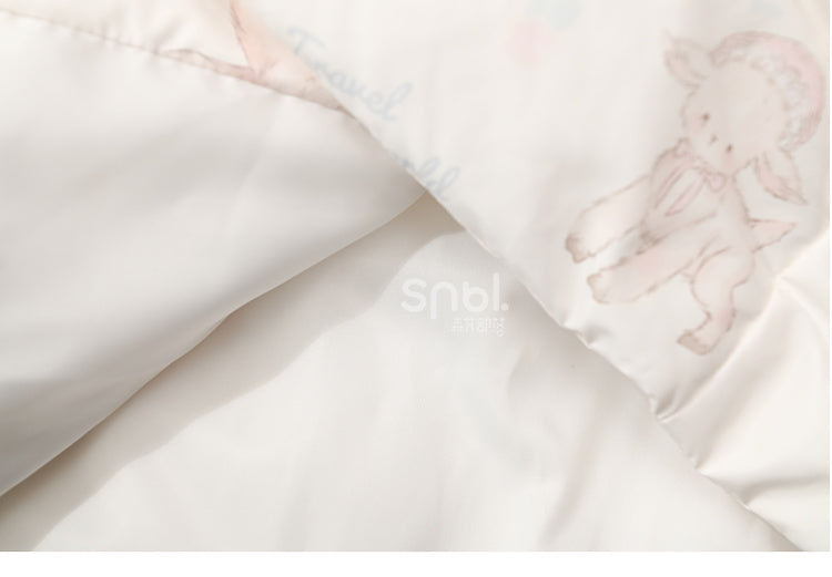 Cute Lamb Print White Hooded Down Jacket Short/Long Version
