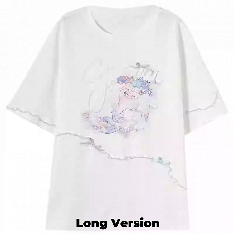 Long/Short Capricorn Constellation Print White Cotton T-Shirt Verison