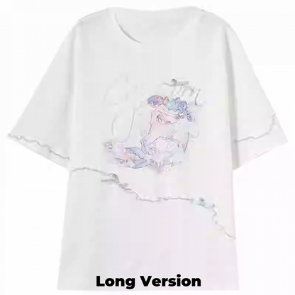 Long/Short Capricorn Constellation Print White Cotton T-Shirt Verison