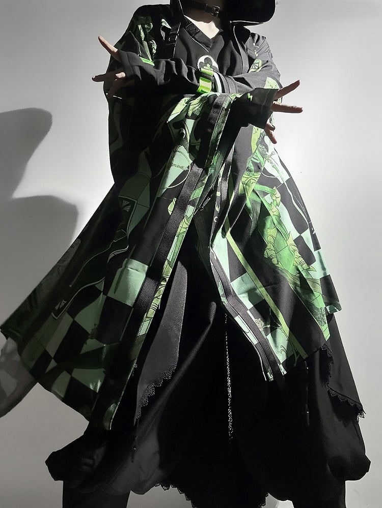 Ears Strappy Fashion Green Cyberpunk Buckle Hooded Top Details Ouji Cat Techwear
