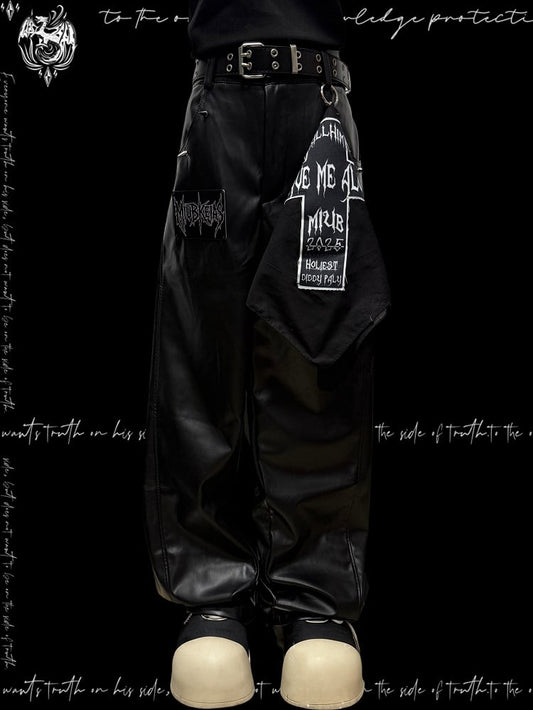 Schwarze Hose Cut Letter Straight-Leg Applique Punk