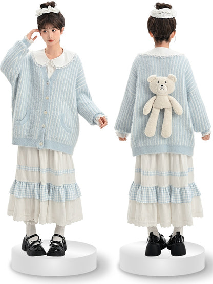 White High Waist Lace Trim Sweet Skirt Plaid Patchwork