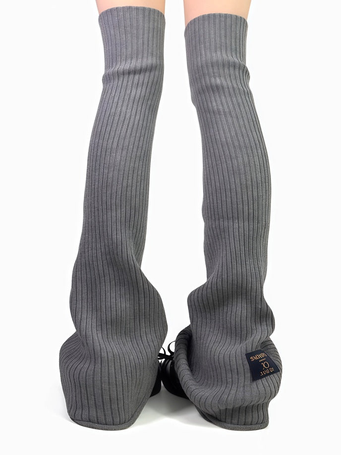 Jambières tricotées au-dessus du genou blanc cassé/gris/noir