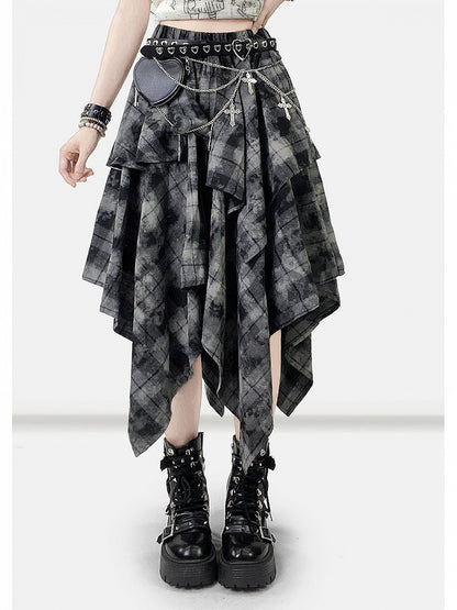 Handkerchief Dark Hem Plaid Skirt Pattern Bittersweet Gray