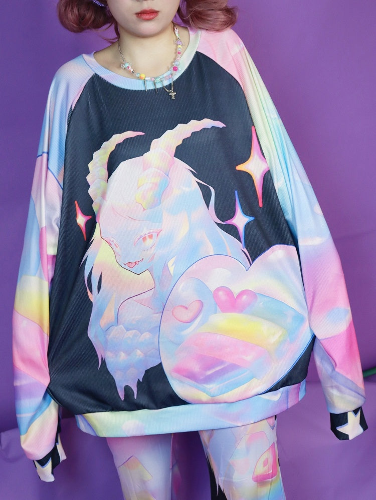 Gyaru Sweatshirt Bunte Cartoon Muster Mode