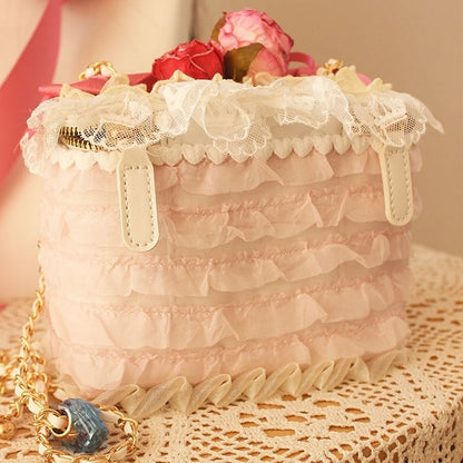 Strawberry  Beaded Charm Bowknot Details Lace Trim Bag