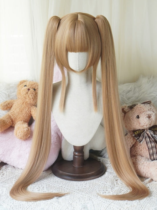 Blonde Bob Cut Short Wig With Bangs＋Double Straight Ponytail Claw Clips