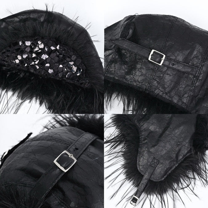 Chapeau d'hiver gothique noir en peau de serpent