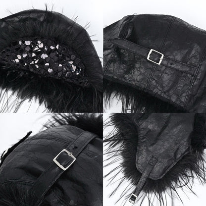 Chapeau d'hiver gothique noir en peau de serpent
