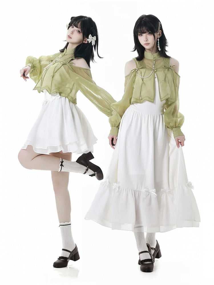 White Bowknot Details Slip Dress Short/Long Version