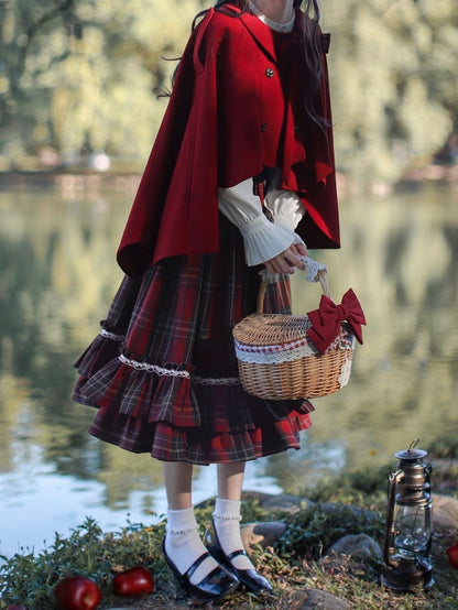 Red Scalloped Edge Trim Cape with Bow Tie