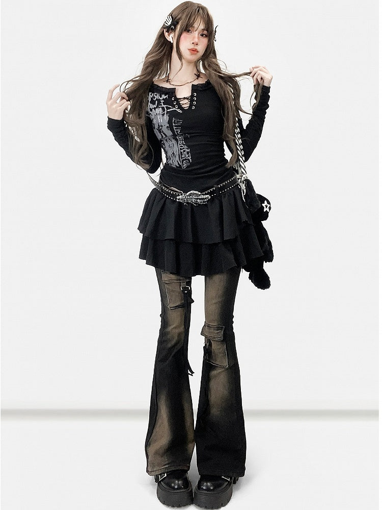Dress Black Y2K Print Design