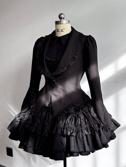 Blazer noir gothique lolita à ourlet en forme d'ailes de papillon