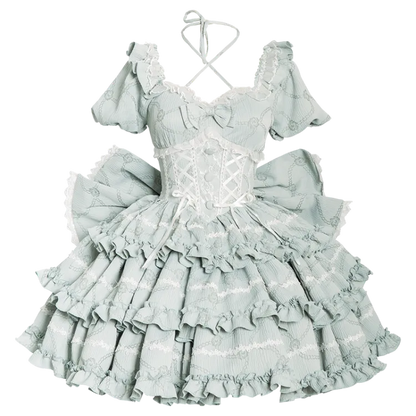 Corset Big Skirt Dress Ruffle with OP Lolita Green Waist Princess