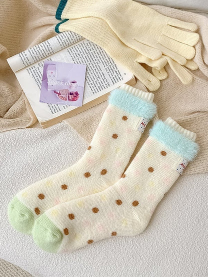 Creamy Yellow Cute Polka-dot Pattern Calf Socks