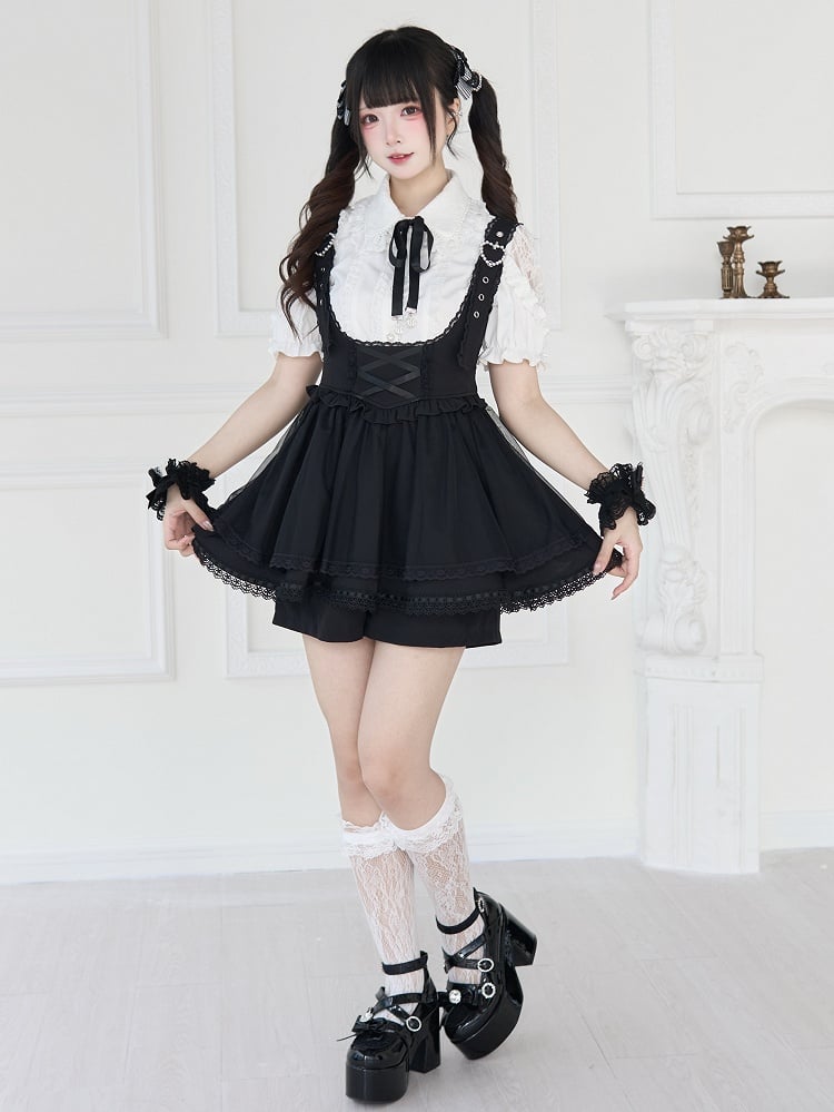 Overall Dress Adjustable Black Kei Basque Buckle Waist Straps Shoulder Jirai