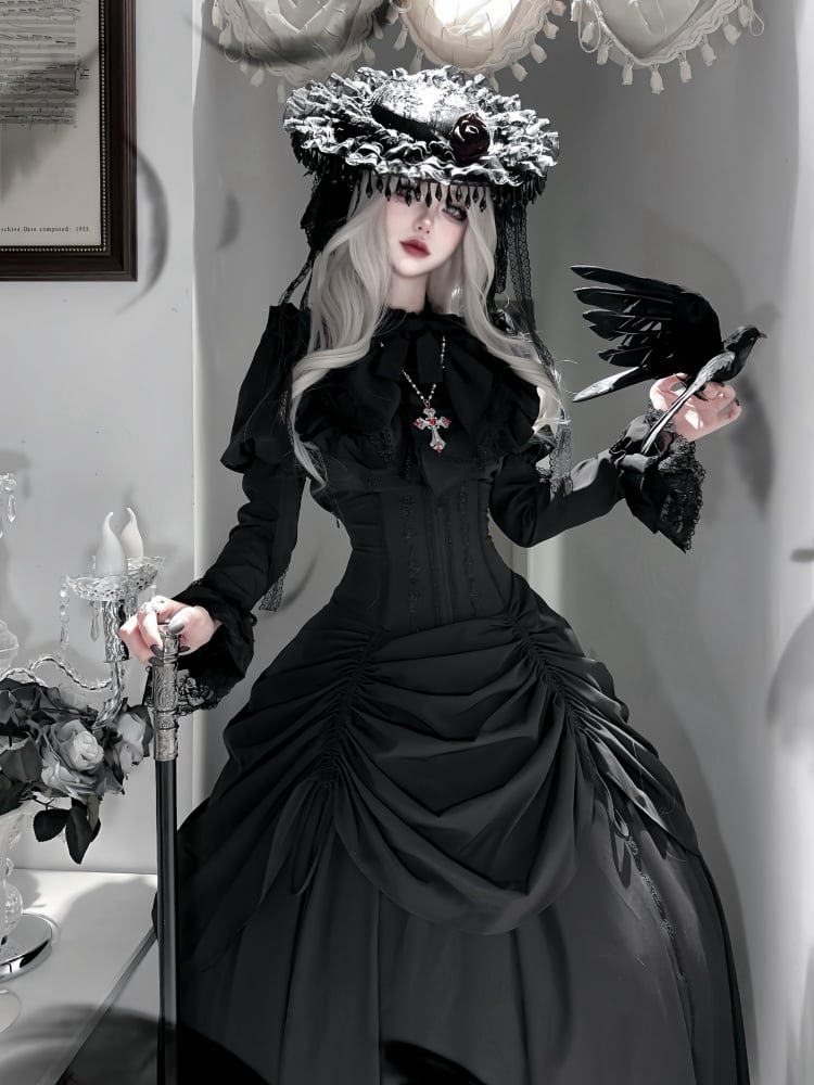 Black Dark Gothic Lolita Juliette Sleeves Top