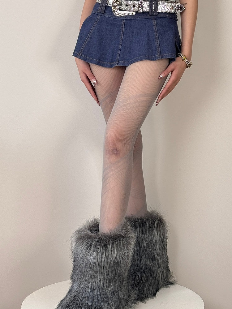 Crisscorss Y2K Black/White/Gray Banded Tights
