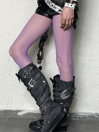 Fishnet Purple Tights Y2K Rhinestone