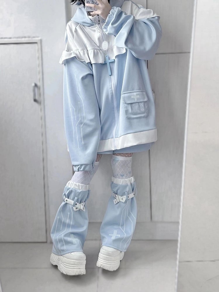Tenshi Kaiwai Light Blue Yami Kawaii Cross Cat Ear Hoodie