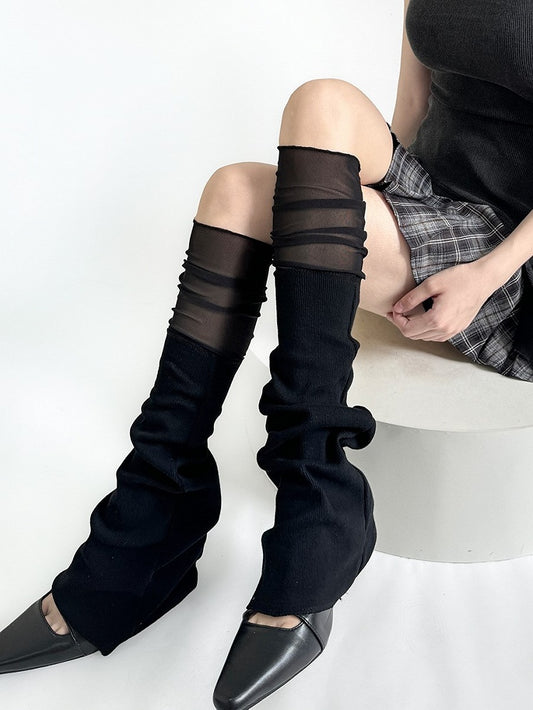 Leg Cuffs With Semi-sheer Sleeves Black Y2K