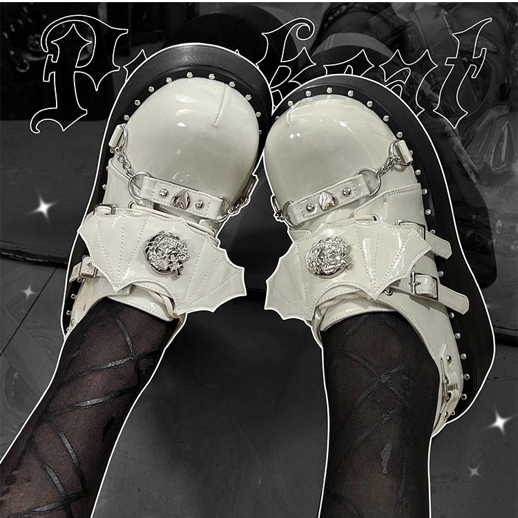 Goth Devil Wings Punk White Platforms Shoes