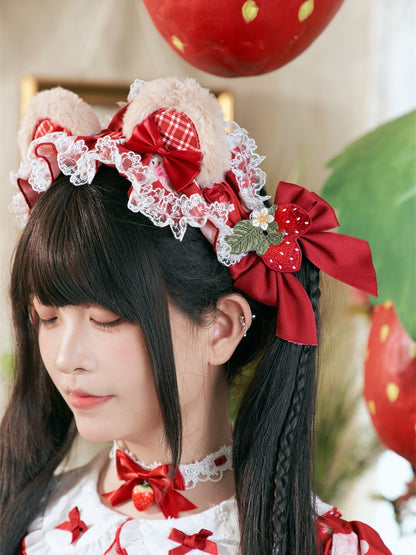 Wine Red Bear Ear Design Sweet Lolita KC