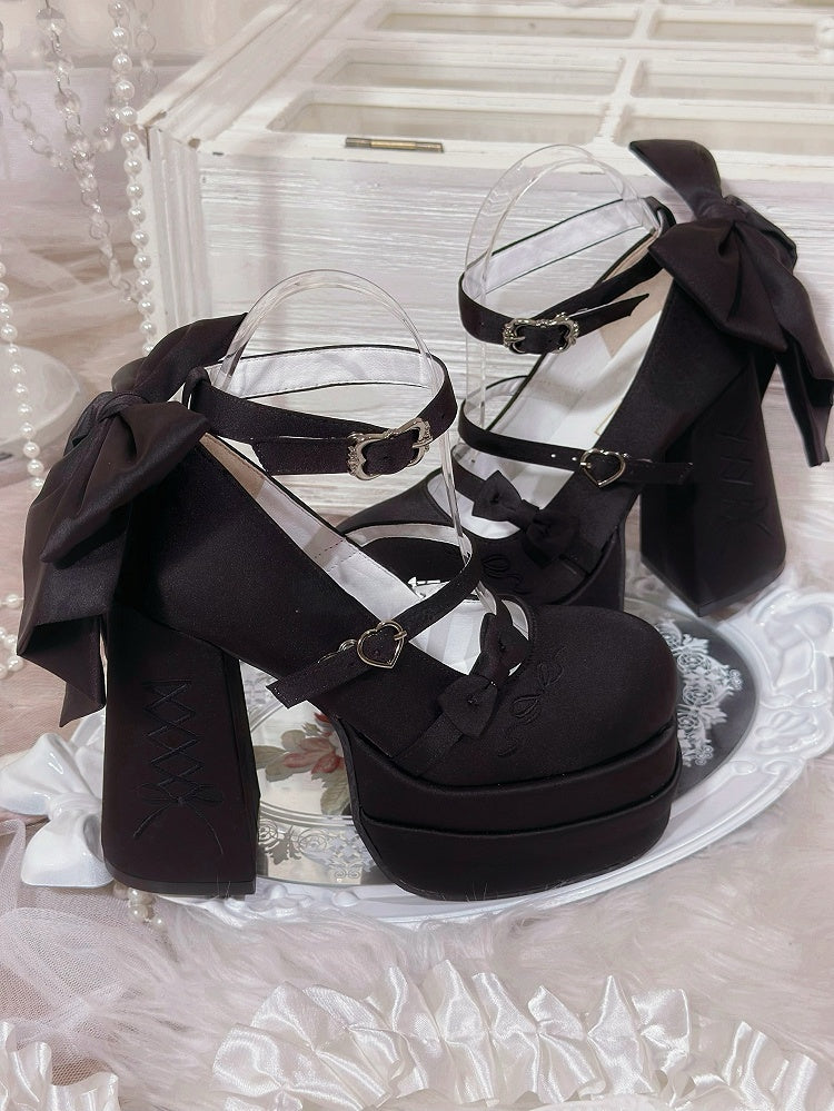 Classic Platform Black Bowknot Janes Lolita Elegant High Mary Heels