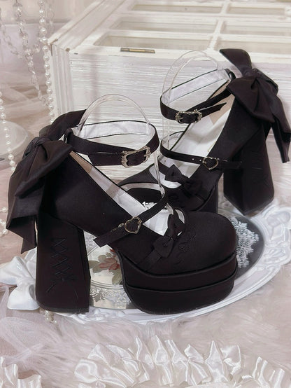 Classic Platform Black Bowknot Janes Lolita Elegant High Mary Heels